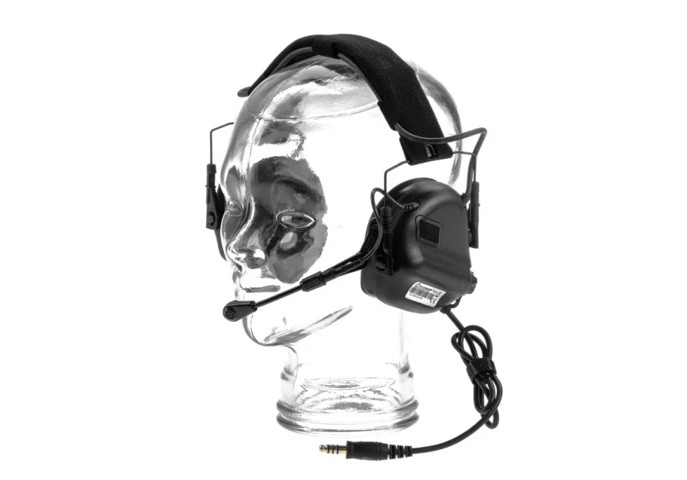 Mehr Infos: Earmor M32 Plus schwarz Bild eines Kopfhörers mit Sprechgarnitur der Firma Earmor auf einem Glaskopf